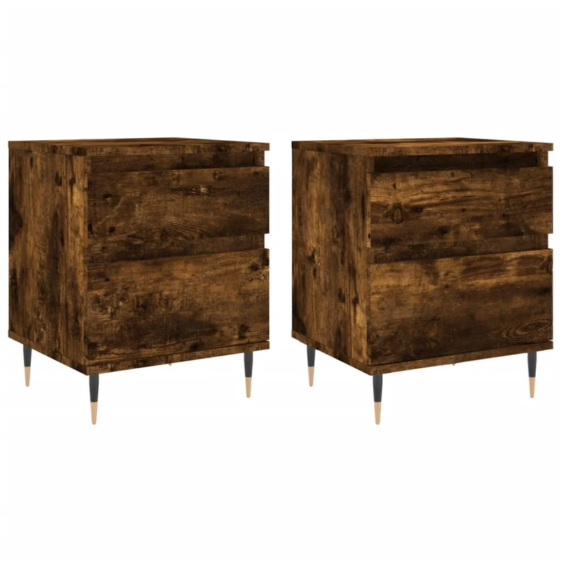 Lot de 2 tables de chevet avec tiroir et compartiment avec porte 40 x 35 x 50 cm bois ingénierie marron et métal DEC035093