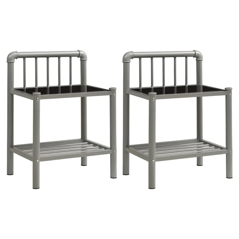 Lot de 2 tables de chevet avec étagère 45 x 34,5 x 62,5 cm en métal noir et verre DEC035412