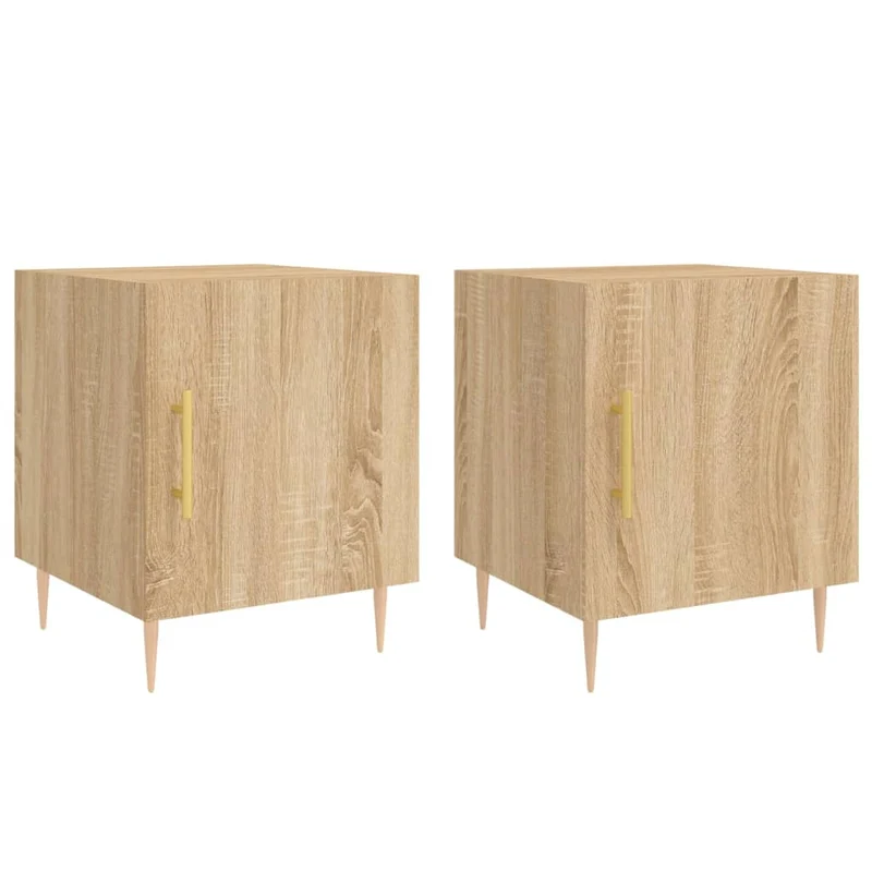 Lot de 2 tables de chevet avec compartiment avec porte 40 x 40 x 50 cm bois ingénierie couleur chêne et fer DEC035276