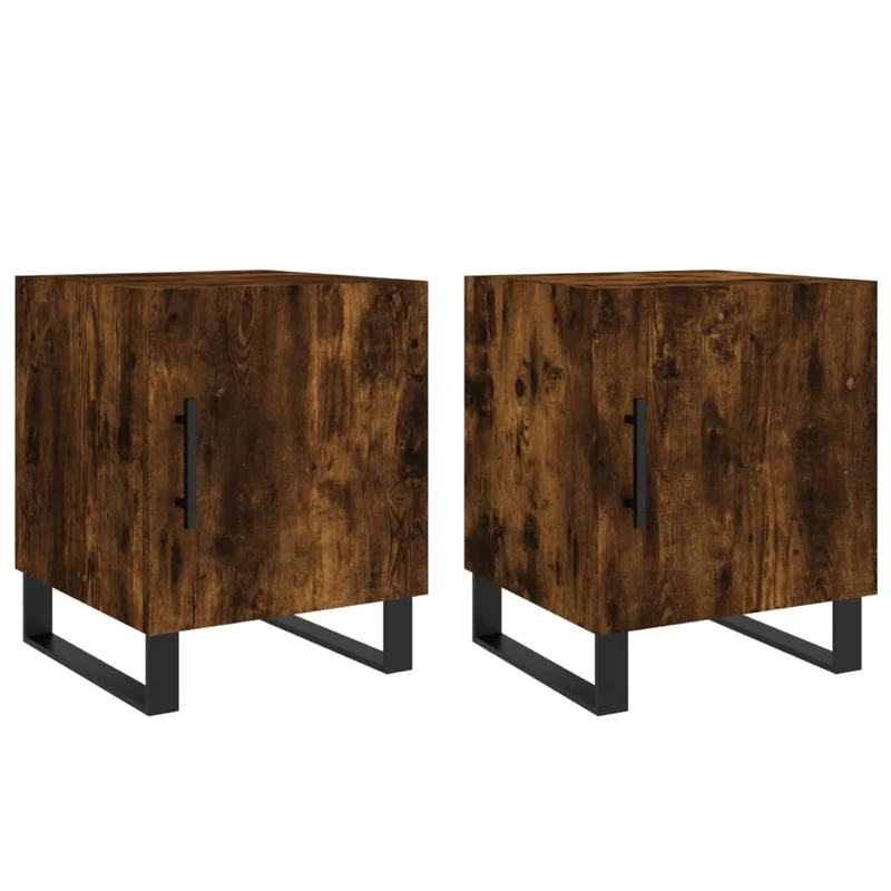 Lot de 2 tables de chevet avec compartiment avec porte 40 x 40 x 50 cm bois d'ingénierie marron et fer DEC035122