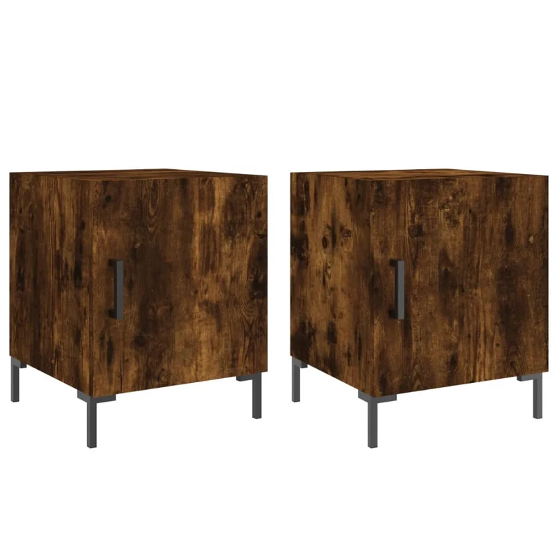 Lot de 2 tables de chevet avec compartiment avec porte 40 x 40 x 50 cm bois d'ingénierie marron et fer DEC035115