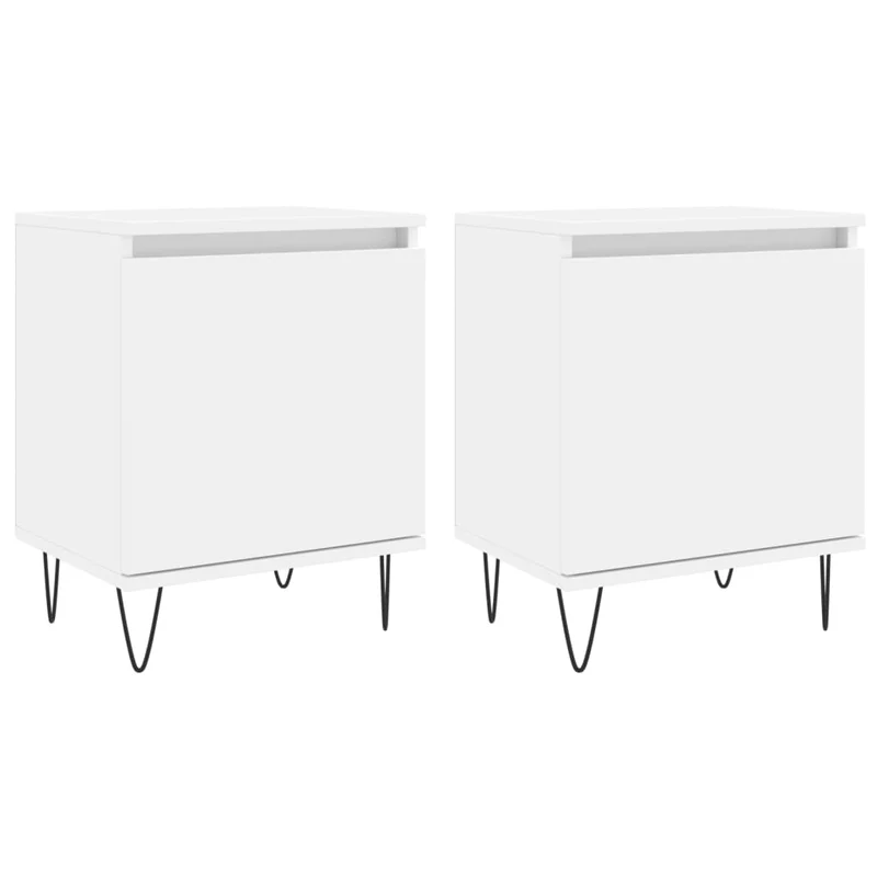Lot de 2 tables de chevet avec compartiment avec porte 40 x 30 x 50 cm bois d'ingénierie blanc et fer DEC034894