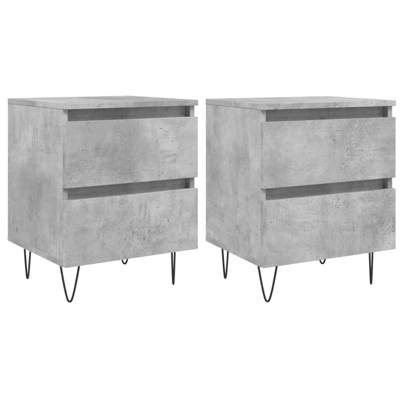 Lot de 2 tables de chevet avec deux tiroirs 40 x 35 x 50 cm bois d’ingénierie gris DEC035370