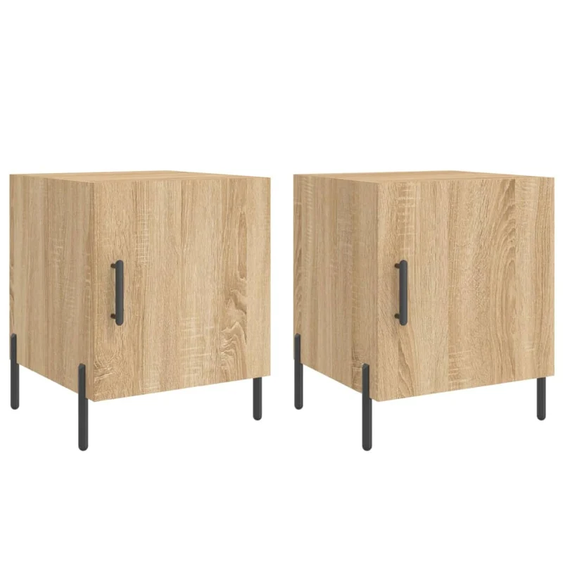Lot de 2 tables de chevet avec compartiment avec porte 40 x 40 x 50 cm bois ingénierie couleur chêne et fer DEC035274