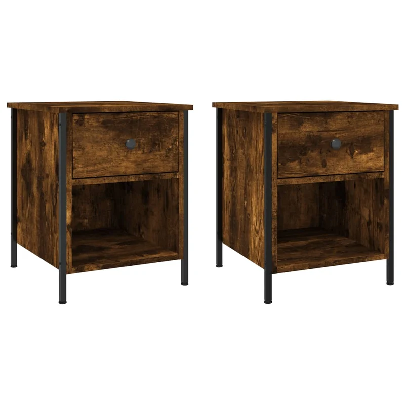 Lot de 2 tables de chevet avec tiroir et compartiment ouvert 40 x 42 x 50 cm bois ingénierie marron DEC035130
