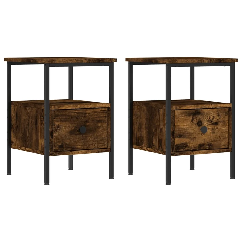 Lot de 2 tables de chevet avec tiroir et étagère 34 x 36 x 50 cm bois ingénierie marron et fer DEC035064