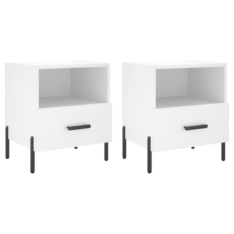 Lot de 2 tables de chevet avec tiroir et compartiment ouvert 40 x 35 x 47,5 cm bois d’ingénierie blanc DEC034914