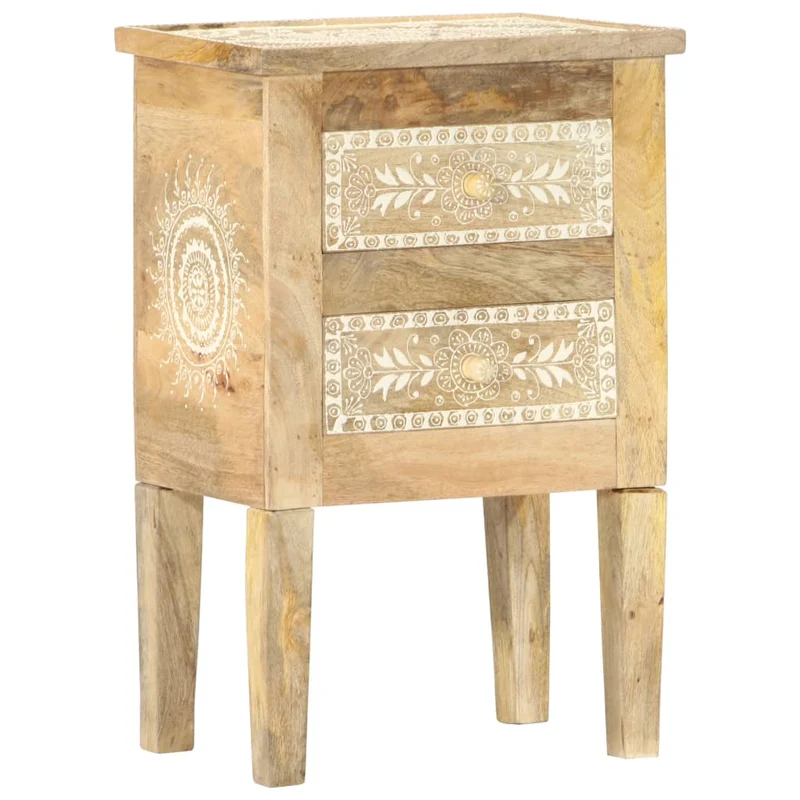 Table de chevet peinte à la main avec deux tiroirs 40 x 30 x 60 cm bois de manguier DEC034546