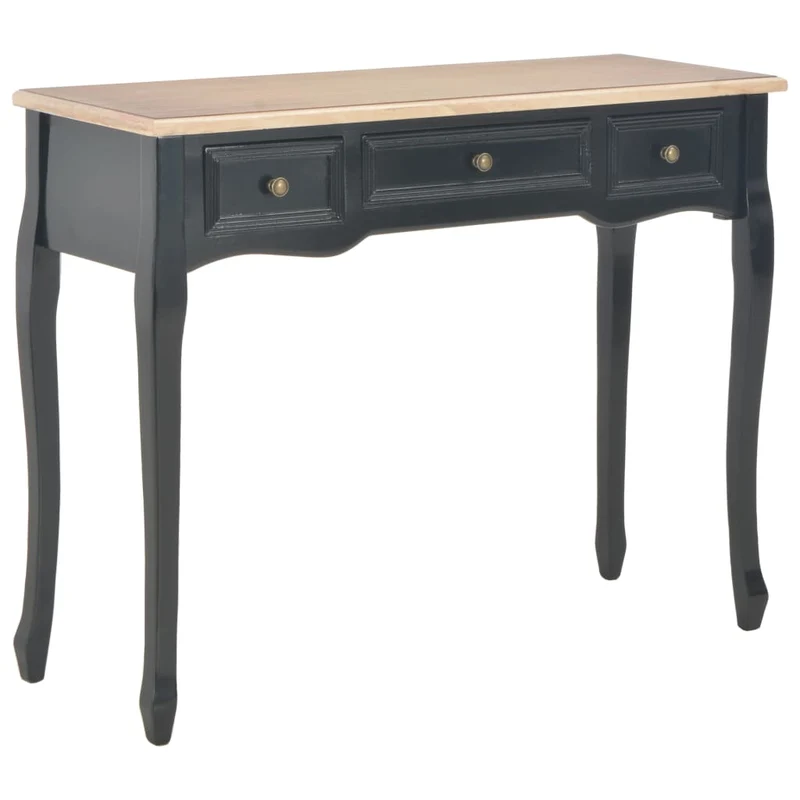 Table de console table coiffeuse avec 3 tiroirs MDF + bois de pin noir DEC032567