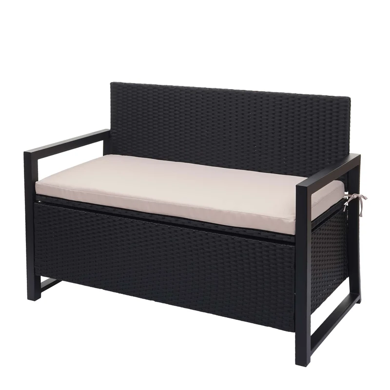 Banquette 2 places de jardin en polyrotin coffre de rangement anthracite coussin beige 04_0004171