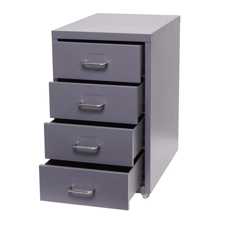 Caisson à tiroirs armoire de bureau 48x28x41 cm 4 tiroirs en acier gris foncé 04_0008262