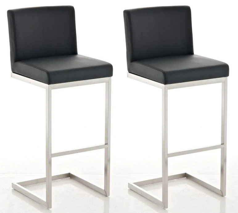 Lot de 2 tabourets de bar design moderne support en acier inoxydable assise en PVC noir 10_0004384