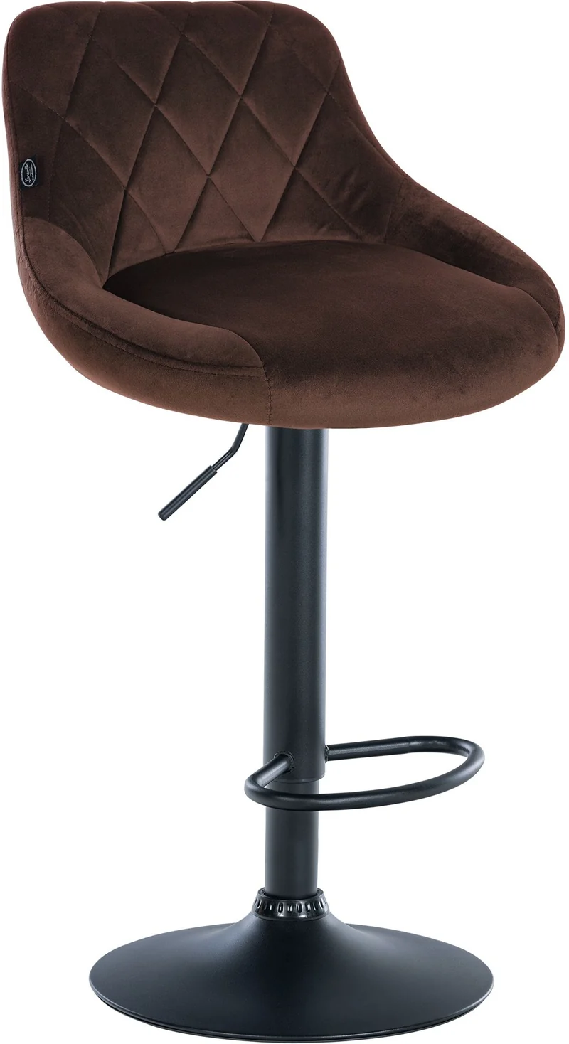 Tabouret de bar en velours marron coutures décoratives pivotant support métal noir TDB10667