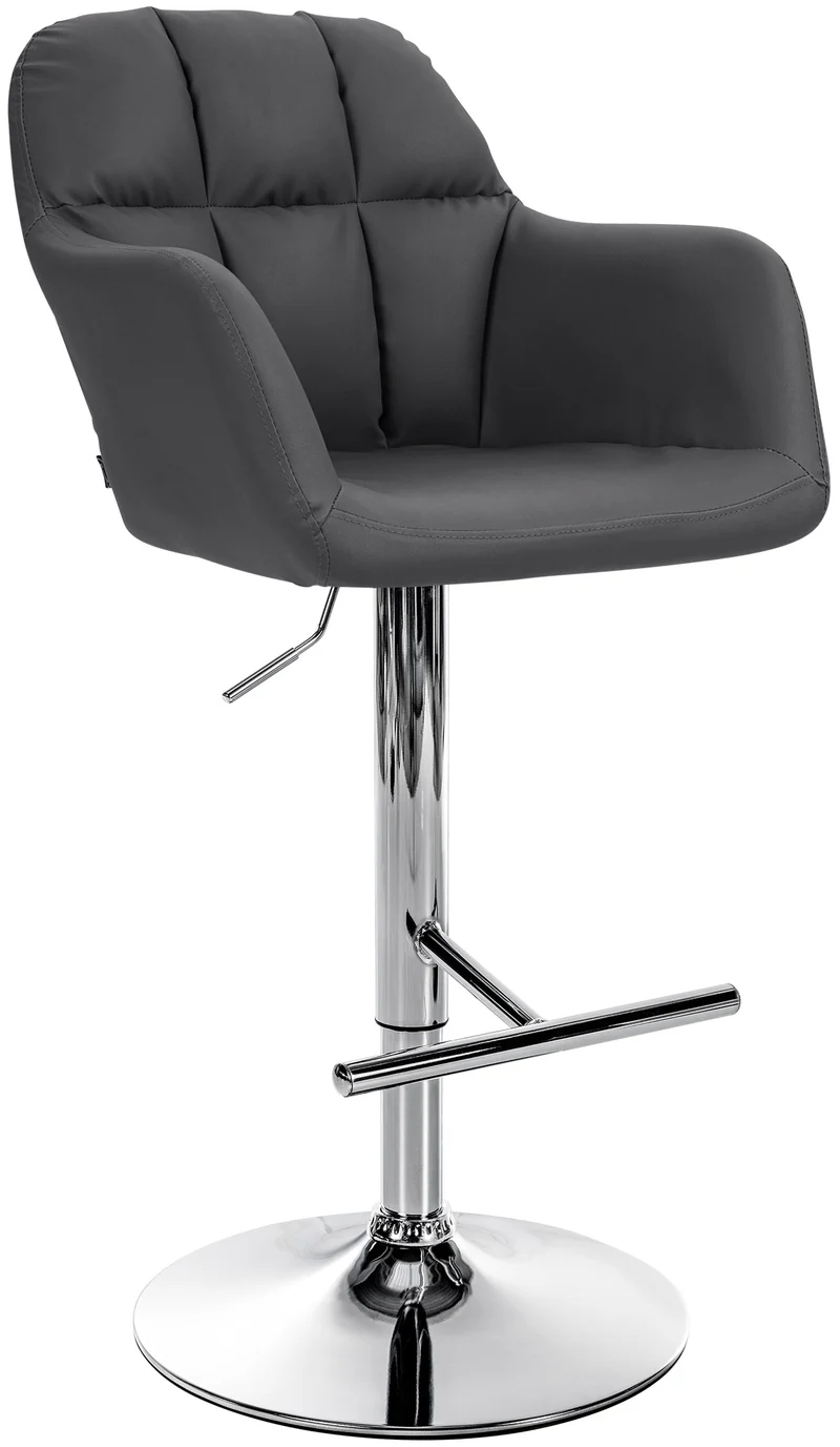 Tabouret de bar chaise haute x1 fonction rotation 360° en PVC noir avec coutures décoratives piètement métal chromé 10_0005254