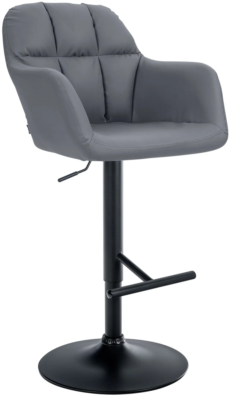 Tabouret de bar chaise haute x1 fonction rotation 360° en PVC gris avec coutures décoratives piètement métal noir 10_0005262