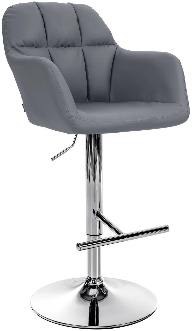 Tabouret de bar chaise haute x1 fonction rotation 360° en PVC gris avec coutures décoratives piètement métal chromé 10_0005257