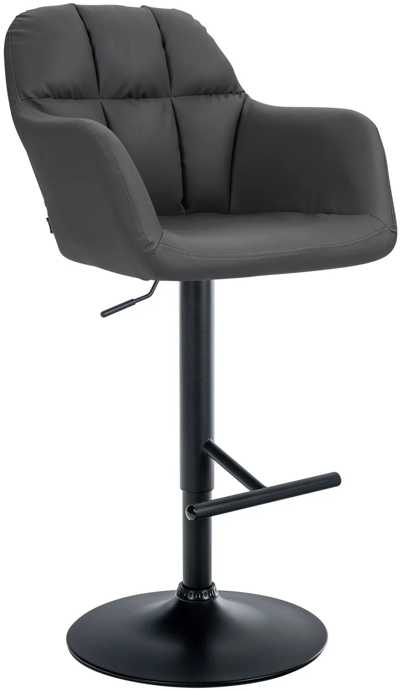 Tabouret de bar chaise haute x1 fonction rotation 360° en PVC noir avec coutures décoratives piètement métal noir 10_0005259
