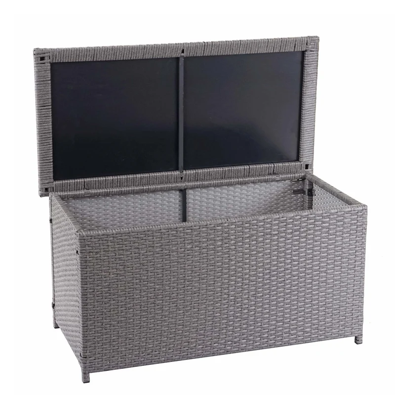 Coffre de rangement pour jardin en polyrotin gris avec roulettes rangement coussins 51x115x59cm 250L 04_0001344
