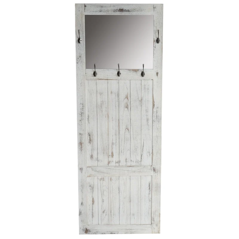 Porte-manteau mural pour armoire avec crochet mural miroir 180 x 65 x 7 cm aspect shabby vintage blanc 04_0008177