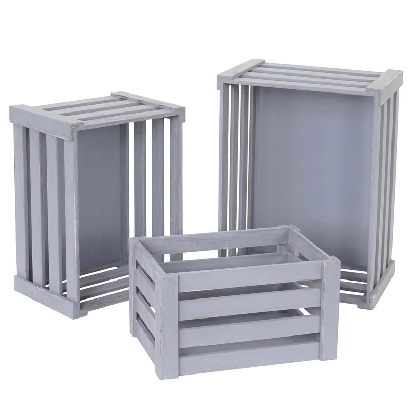 Set de 3 caisse en bois style vintage idéal pour décoration et rangement bois de paulownia gris 04_0002983