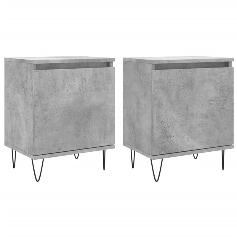 Lot de 2 tables de chevet avec compartiment avec porte 40 x 30 x 50 cm bois d'ingénierie gris et fer DEC035353