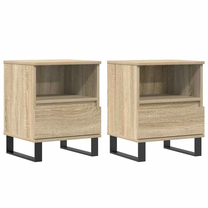 Lot de 2 tables de chevet avec tiroir et compartiment ouvert 40 x 35 x 50 cm bois ingénierie couleur chêne et métal DEC035252
