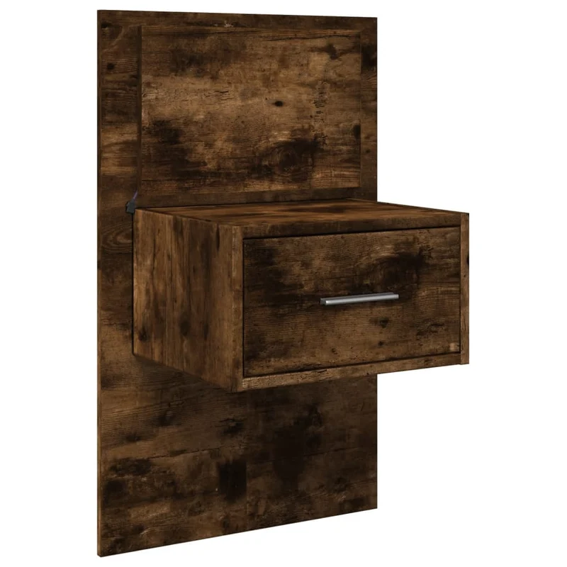 Table de chevet murale avec lumières LED et tiroir 48,5 x 32,5 x 80 cm bois d'ingénierie marron DEC034172
