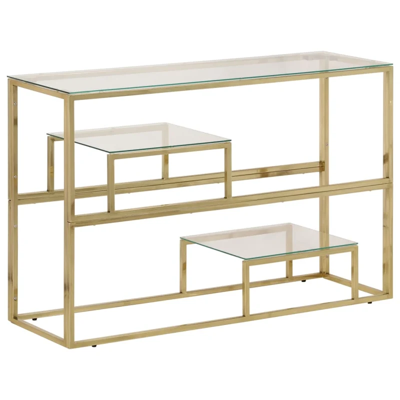 Table console avec étagère en acier inoxydable doré et verre trempé DEC031360