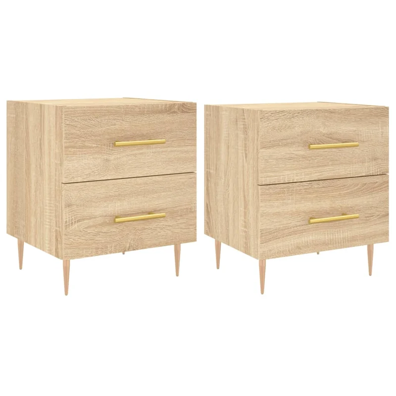 Lot de 2 tables de chevet avec deux tiroirs 40 x 35 x 47,5 cm bois d'ingénierie couleur chêne et fer DEC035243