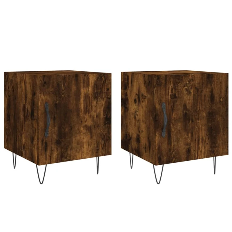 Lot de 2 tables de chevet avec compartiment avec porte 40 x 40 x 50 cm bois d'ingénierie marron et fer DEC035121