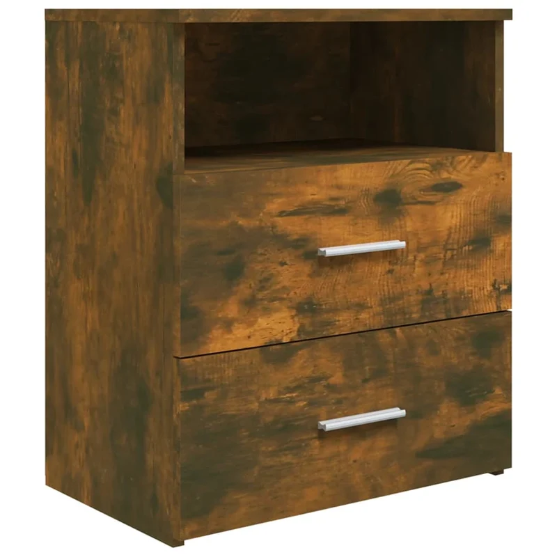 Table de chevet avec tiroirs et compartiment ouvert 50 x 32 x 60 cm bois d'ingénierie marron DEC033661
