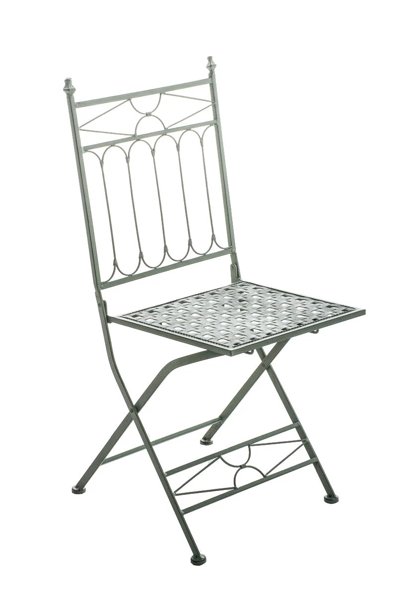 Chaise pliable de jardin terrasse balcon design rustique en fer forgé vert vieilli 10_0003863