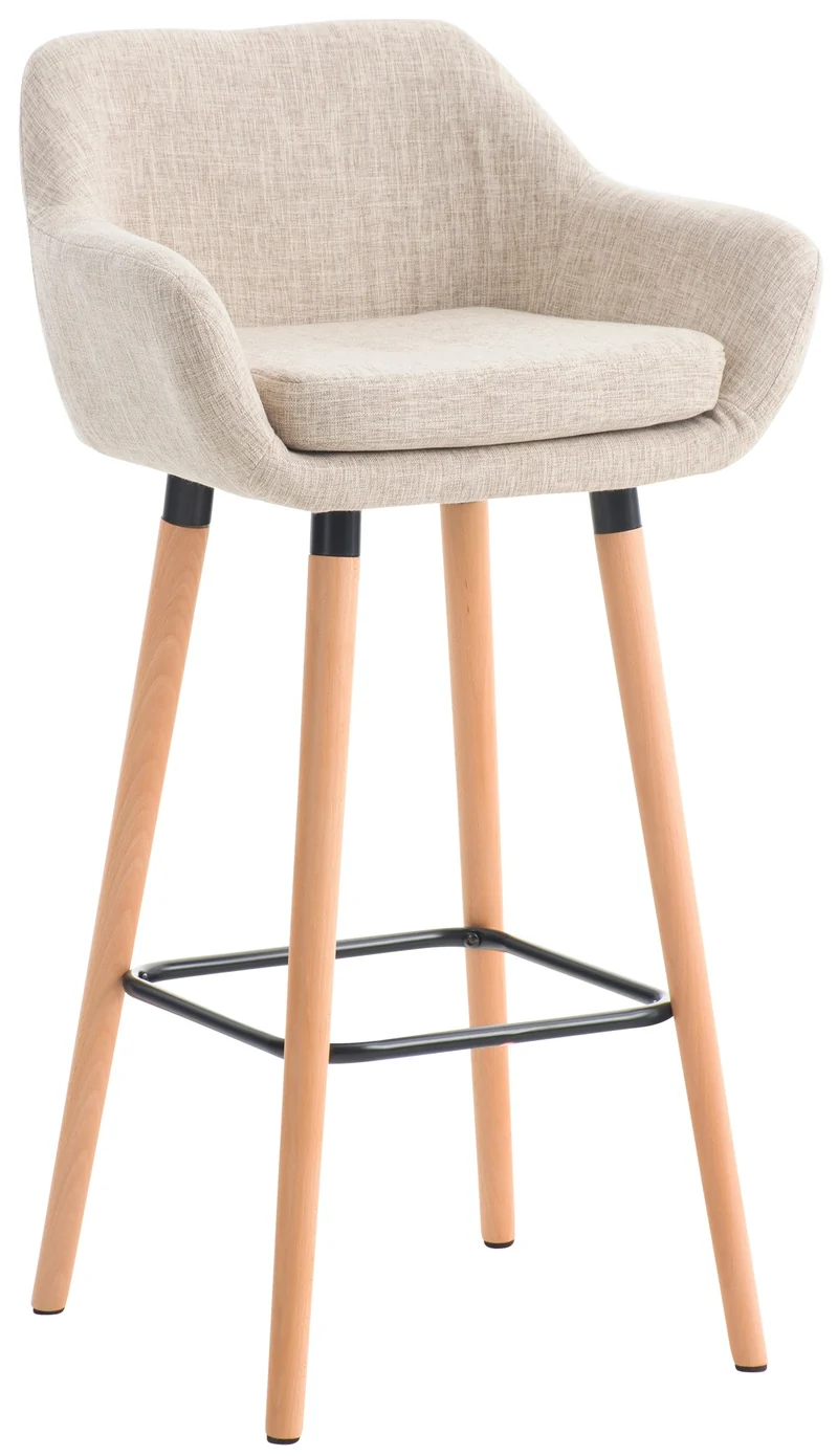 Tabouret de bar lounge x1 design scandinave assise en tissu crème pieds en bois repose-pieds en métal 10_0004922