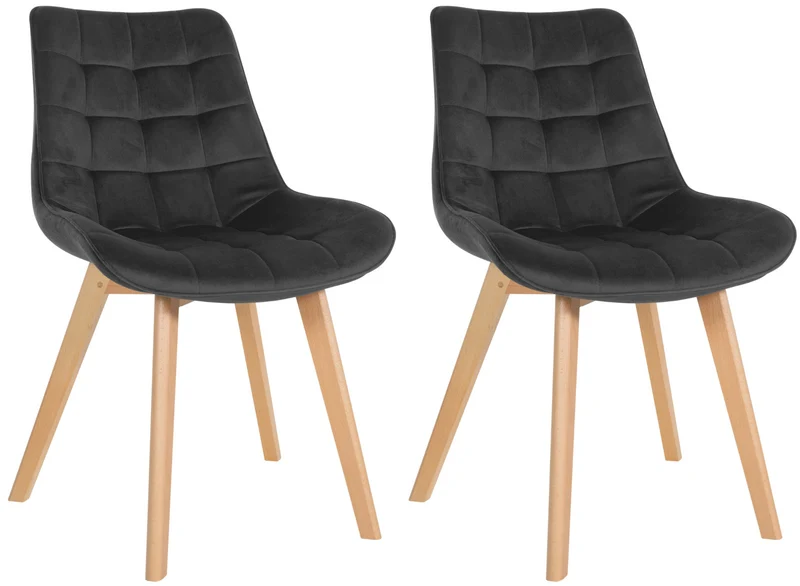 Lot de 2 chaises de salle à manger en tissu velours noir et pieds en bois clair 10_0001683