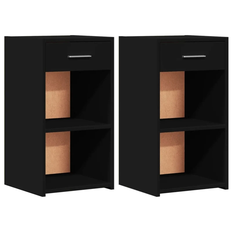 Lot de 2 tables de chevet avec tiroir et étagères 35 x 34 x 65 cm bois d’ingénierie noir DEC035474