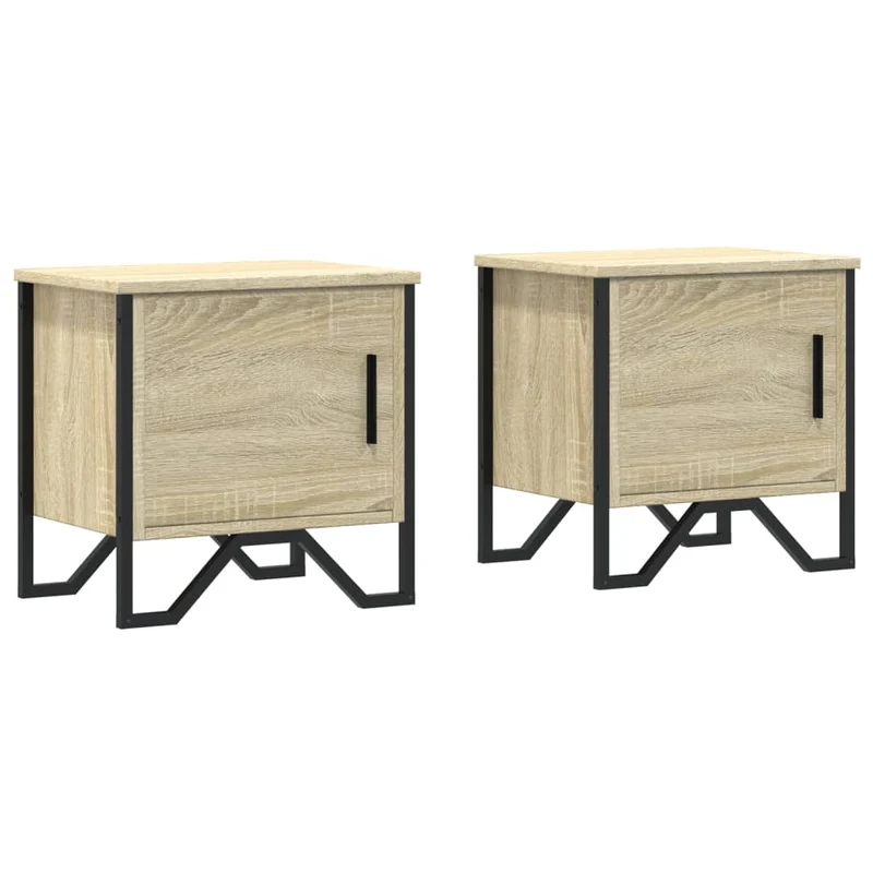 Lot de tables de chevet avec compartiment avec porte 40 x 30 x 40 cm bois d'ingénierie couleur chêne et métal DEC035225