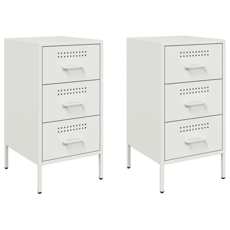Lot de 2 tables de chevet avec 3 tiroirs 36 x 39 x 68 cm acier blanc DEC034873