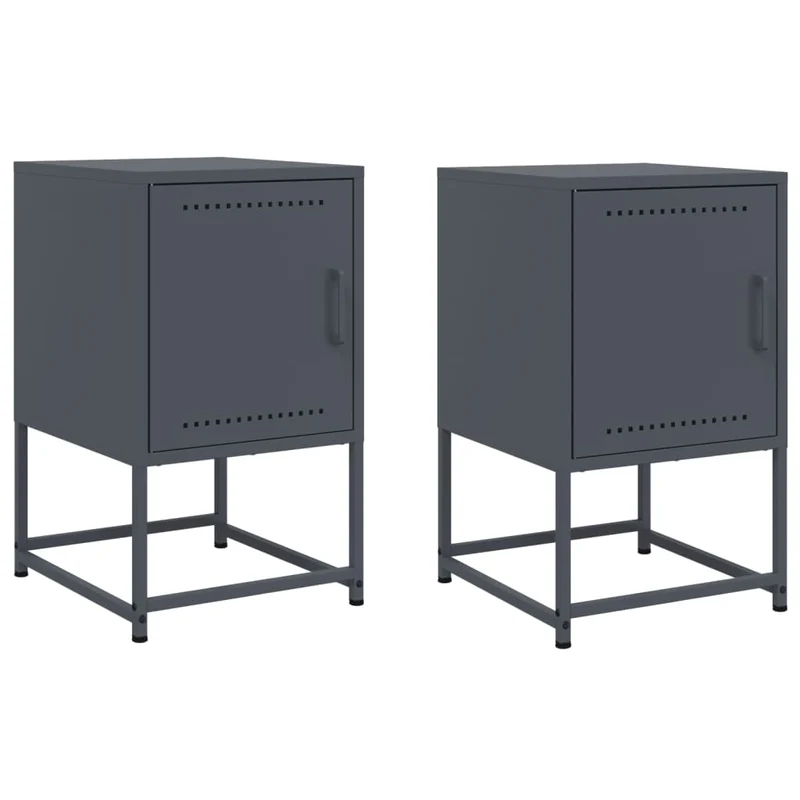Lot de 2 tables de chevet avec compartiment avec porte 36 x 39 x 60,5 cm acier anthracite DEC034830