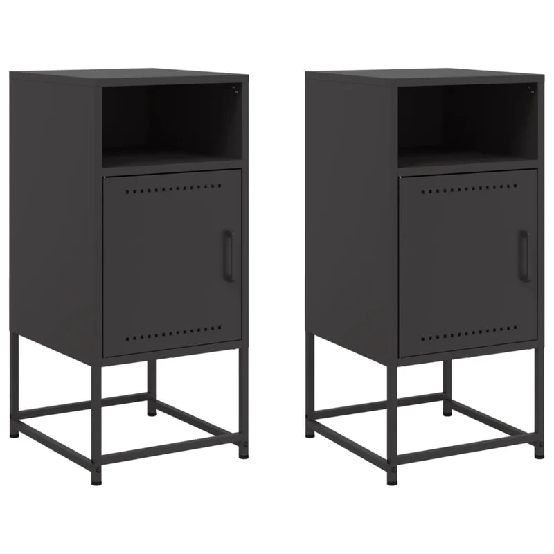 Lot de 2 tables de chevet avec compartiment avec porte et ouvert 36 x 39 x 78 cm acier noir DEC035490