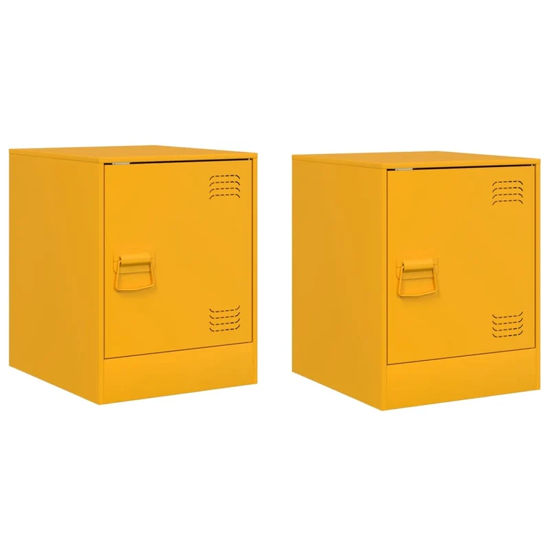 Lot de 2 tables de chevet avec compartiment avec porte 34,5 x 39 x 44 cm acier jaune moutarde DEC035419