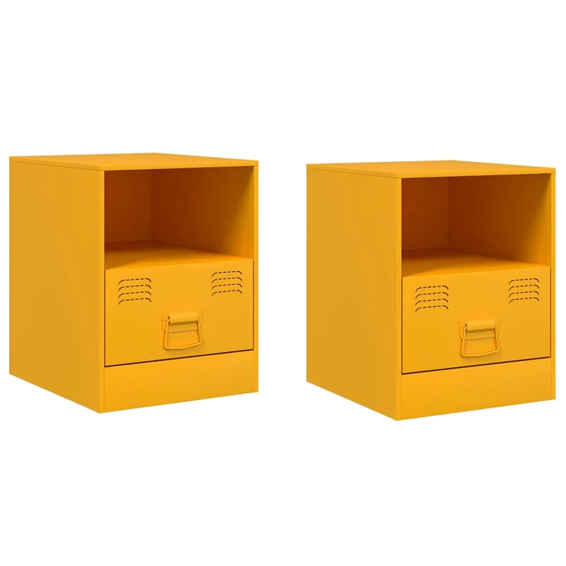 Lot de 2 tables de chevet avec tiroir et compartiment ouvert 34,5 x 39 x 44 cm acier jaune DEC035418
