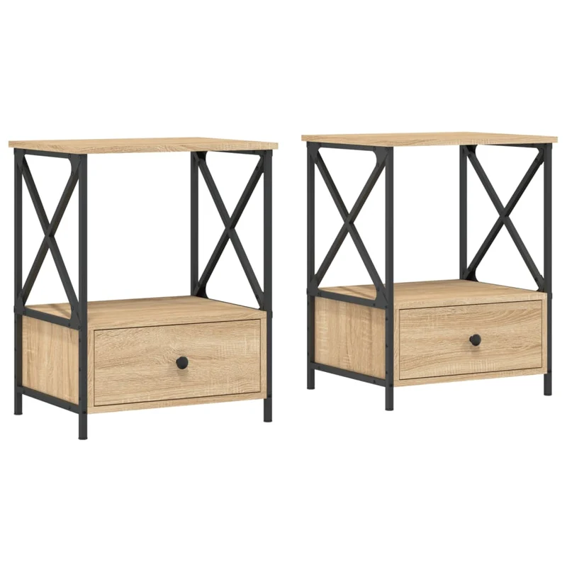 Lot de 2 tables de chevet avec tiroir et étagère 50 x 41 x 65 cm bois ingénierie couleur chêne DEC035293