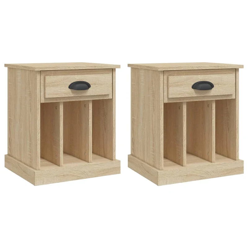Lot de 2 tables de chevet avec tiroir et 3 compartiments 43 x 36 x 50 cm bois d'ingénierie couleur chêne DEC035288