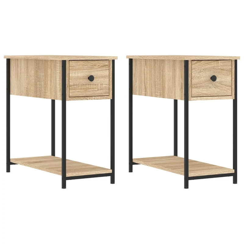 Lot de 2 tables de chevet avec tiroirs et étagère 30 x 60 x 60 cm bois ingénierie couleur chêne et fer DEC035218