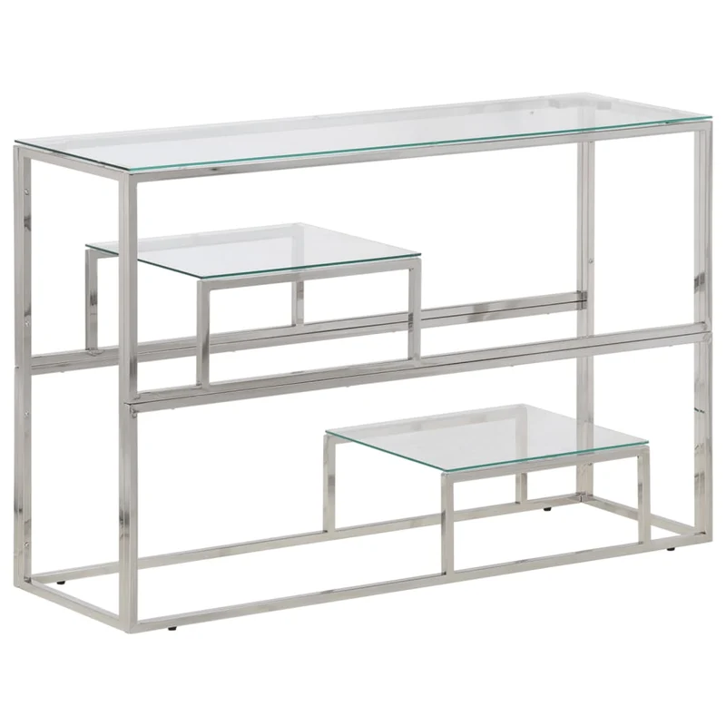 Table d'appoint console 110 x 35 x 70 cm acier inoxydable argenté et verre trempé DEC031333