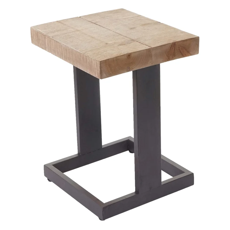 Tabouret en bois de sapin design industriel rustique solide certifié FSC 48x36x32cm 04_0005305