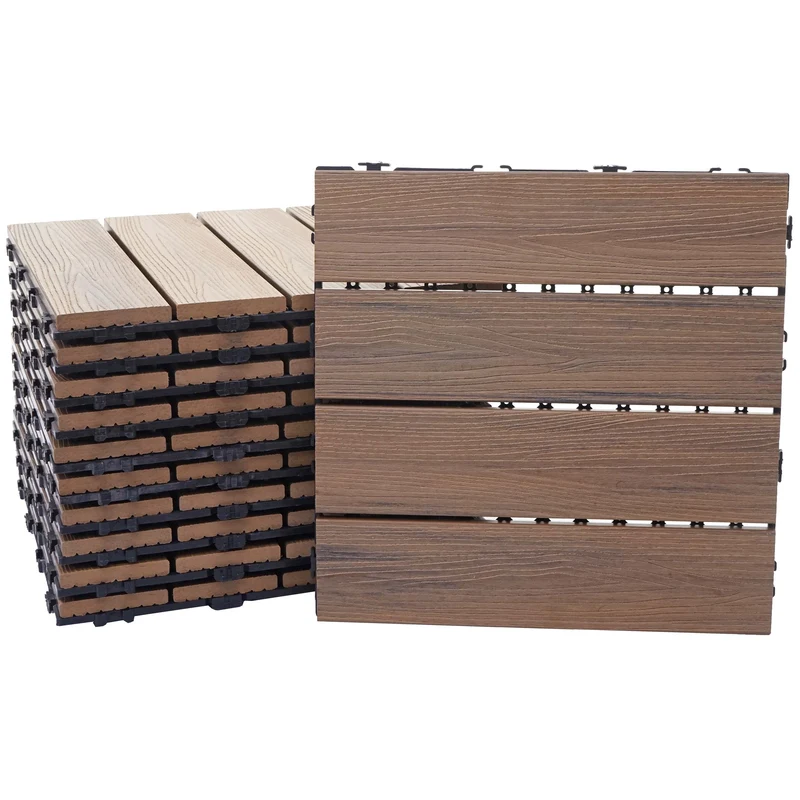 Dalles de terrasse x 11 aspect bois en WPC 30x30cm clipsable 1m² balcon jardin extérieur marron 04_0005428