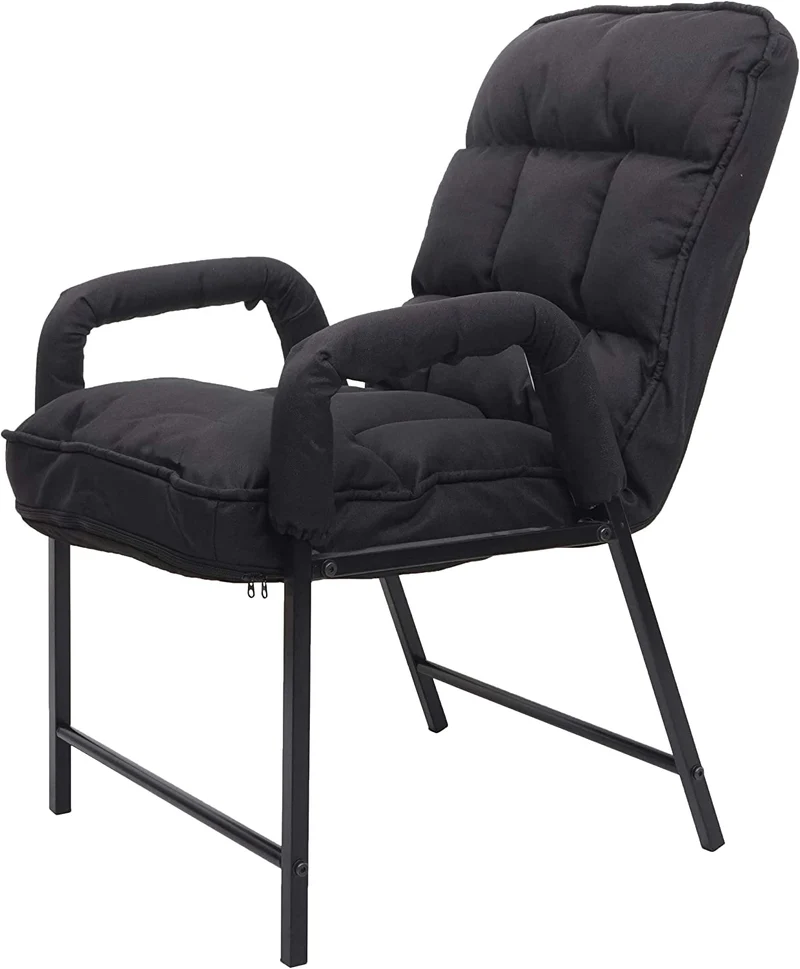 Chaise fauteuil lounge rembourrée dossier inclinable 160 kg métal réglable en tissu/textile noir FAL04053