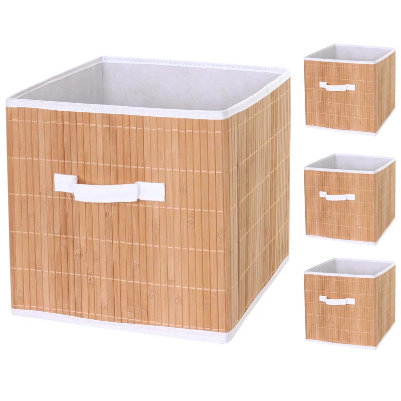 4x paniers de rangement panier en bambou 32x32x32cm couleur naturelle 04_0001348