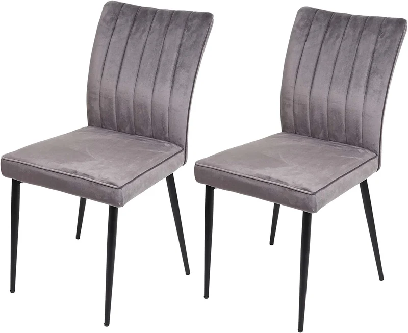 Ensemble de 2 chaises de salle à manger en velours gris foncé clair pieds en métal CDS04476